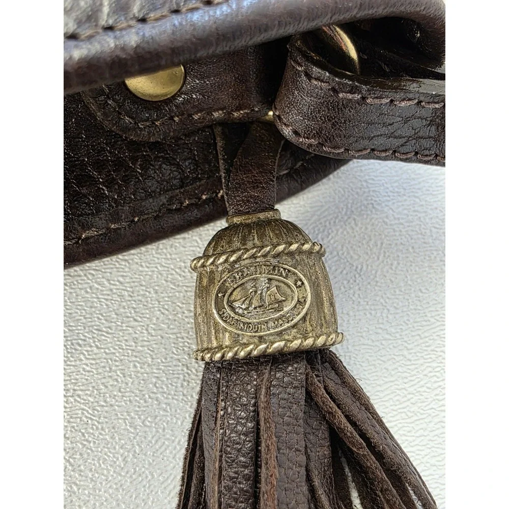 Vintage Brahmin Tassel Bag Charm Leather Brown Brass Shoulder Bag Made In‎ Usa